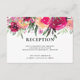 Cartão De Informações Recepção de Casamento Floral Rosa em Aquarela
