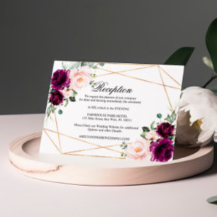 Cartão De Informações Recepção de casamento Floral Rosa Rosa Púrpura e R