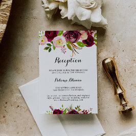 Cartão De Informações Recepção de casamento Floral Russo Blush Burgundy