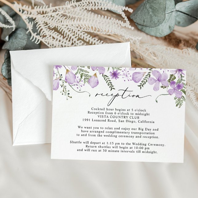 Cartão De Informações Recepção de casamento Floral Russo Lilac Watercolo (Criador carregado)