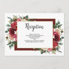 Cartão De Informações Recepção de casamento Floral Rustic Burgundy