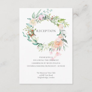Cartão De Informações Recepção de Casamento Floral Verde com Aquarela