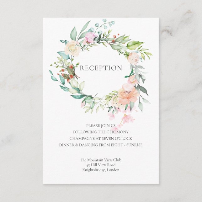 Cartão De Informações Recepção de Casamento Floral Verde com Aquarela (Frente)