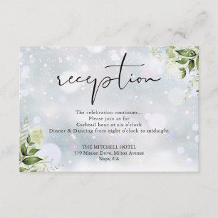 Cartão De Informações Recepção de Casamento Floral Verde de Inverno