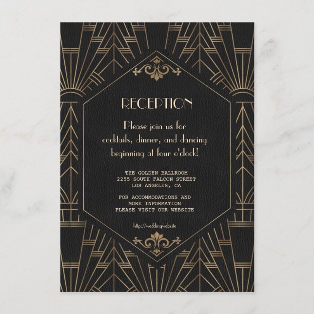 Cartão De Informações Recepção de casamento Gatsby do Excelente Negro Do (Frente)