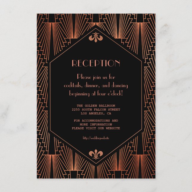 Cartão De Informações Recepção de casamento Gatsby do Excelente Negro Do (Frente)