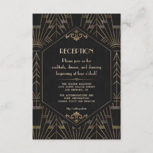Cartão De Informações Recepção de Casamento Glam Gold Black Great Gatsby