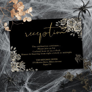 Cartão De Informações Recepção de Casamento Gótico Preto e Dourado