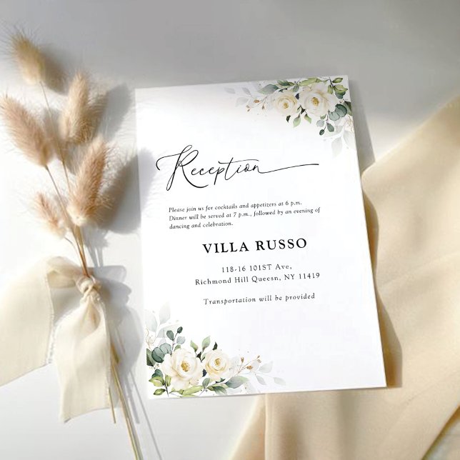 Cartão De Informações Recepção de casamento Greenery White Roses (Criador carregado)