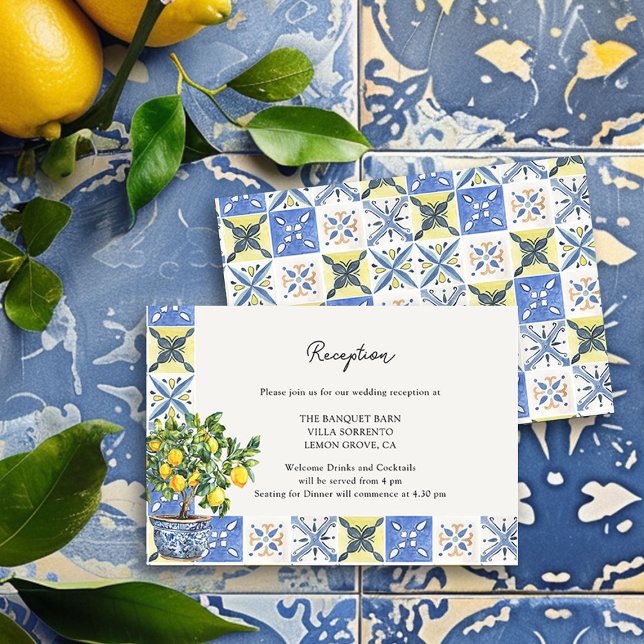 Cartão De Informações Recepção de casamento italiana de Lemon Grove (Wedding Reception Enclosure Card from the Lemon Grove Wedding Collection by Darling & May)