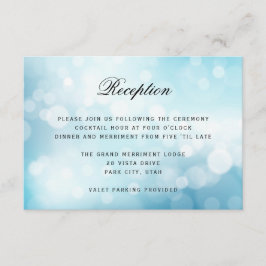 Cartão De Informações Recepção de Casamento Luxo Azul com Brilho e Bokeh