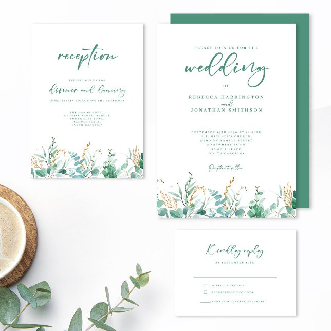 Cartão De Informações Recepção de casamento mínima de Eucalyptus (Criador carregado)