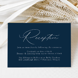 Cartão De Informações Recepção de Casamento Moderna e Elegante Azul Mari