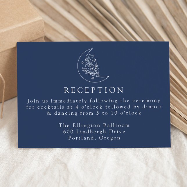 Cartão De Informações Recepção de Casamento Navy com Lua e Estrelas Eleg (Criador carregado)