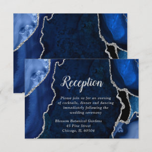 Cartão De Informações Recepção de Casamento Navy e Silver Agate