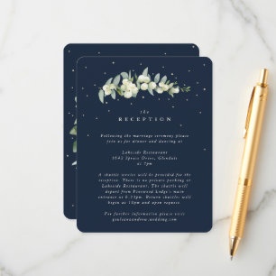 Cartão De Informações Recepção de Casamento Navy Snowberry + Eucalipto