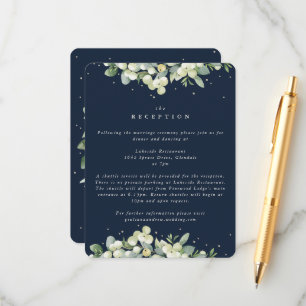 Cartão De Informações Recepção de Casamento Navy Snowberry + Eucalipto B