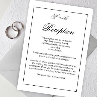 Cartão De Informações Recepção de casamento Negra e Branca Moderna e Min