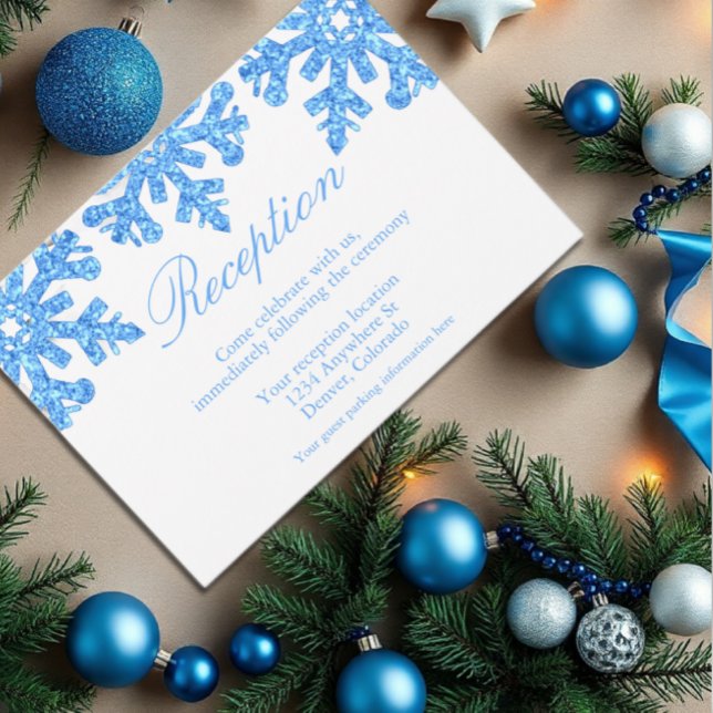 Cartão De Informações Recepção de Casamento no inverno Floco de Neve Azu (Criador carregado)