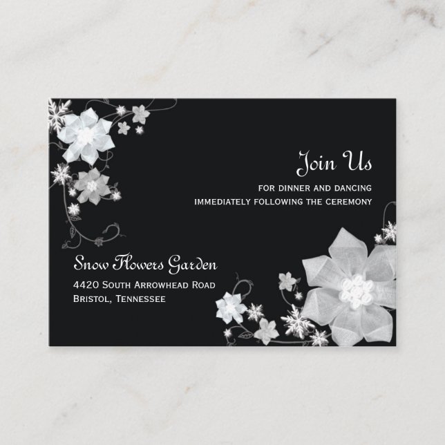 Cartão De Informações Recepção de Casamento no inverno Preto e Branco (Frente)