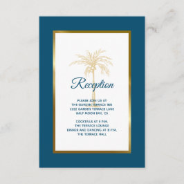 Cartão De Informações Recepção de Casamento Palma Dourada Azul Oceano Tr