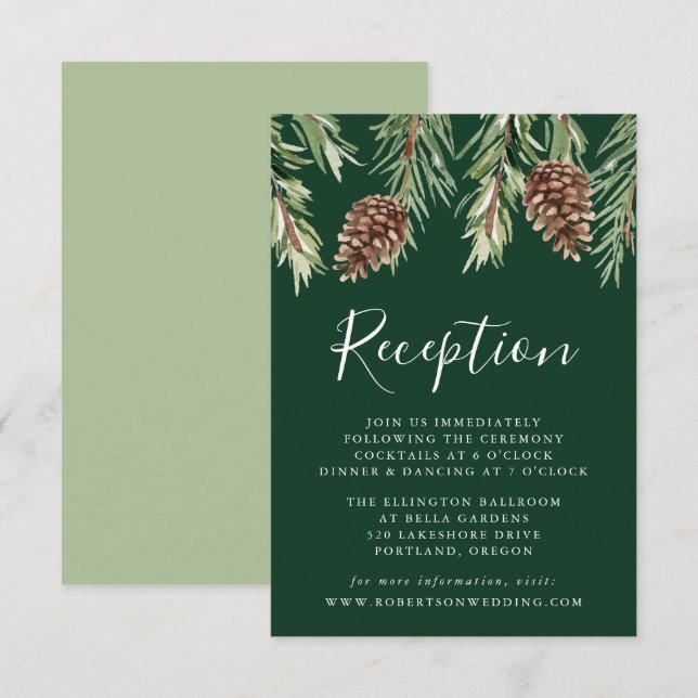 Cartão De Informações Recepção de casamento Pinecone da Aquarela Inverna (Frente/Verso)