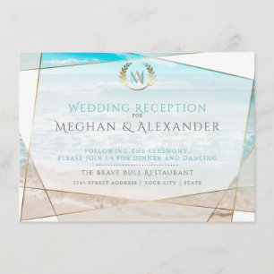 Cartão De Informações Recepção de casamento Praia do Monograma Moderno