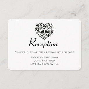 Cartão De Informações Recepção de Casamento Preto Casais de Pássaros Flo