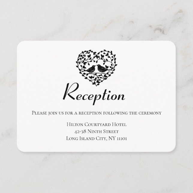 Cartão De Informações Recepção de Casamento Preto Casais de Pássaros Flo (Frente)