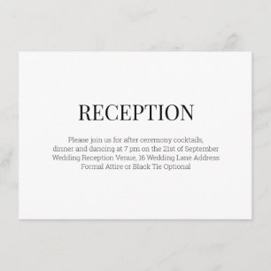Cartão De Informações Recepção de casamento preto e branco moderno