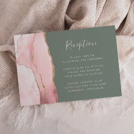 Cartão De Informações Recepção de Casamento Rosa Bege Ouro Ágata Verde S