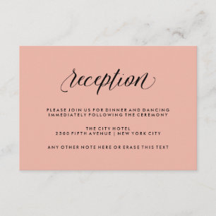 Cartão De Informações Recepção de Casamento Rosa com Caligrafia Preta