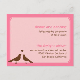 Cartão De Informações Recepção de casamento rosa de aves amantes contemp
