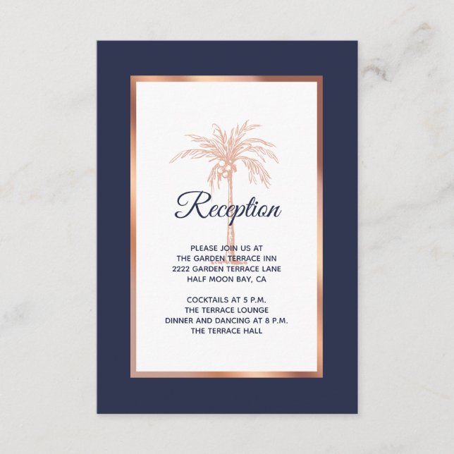Cartão De Informações Recepção de casamento Rosa Dourado da Árvore Palm  (Frente)