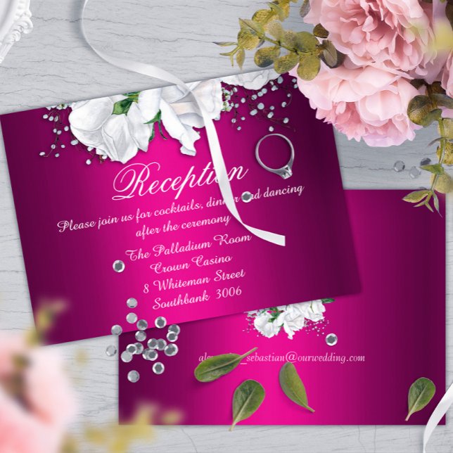 Cartão De Informações Recepção de casamento Rosa Elegante Fuchsia (Criador carregado)