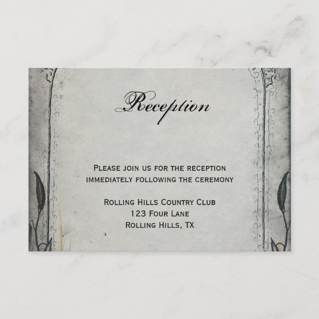 Cartão De Informações Recepção de casamento Rosa preto gótico (Frente)