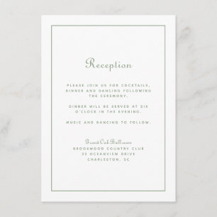 Cartão De Informações Recepção de Casamento Roteiro Elegante Verde Sage 