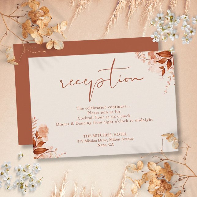 Cartão De Informações Recepção de casamento russa do outono de Terracott (Autumn Fall Terracotta Rustic Wedding Reception Enclosure Card)