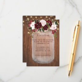 Cartão De Informações Recepção de casamento Rustic Burgundy Floral Mason