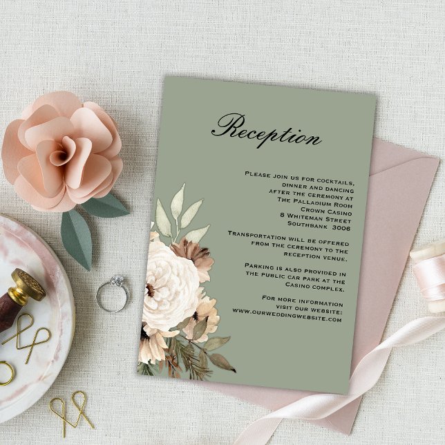 Cartão De Informações Recepção de casamento Rustic Sage Green Boho (Criador carregado)