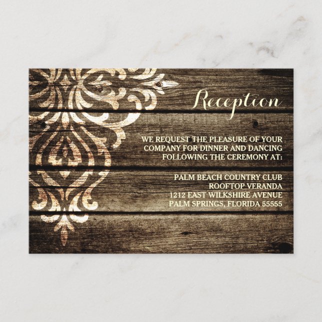Cartão De Informações Recepção de Casamento Rústico em Celeiro de Madeir (Frente)