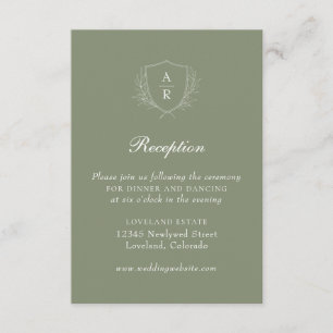Cartão De Informações Recepção de Casamento Sage Modern Simple Leaves Cr