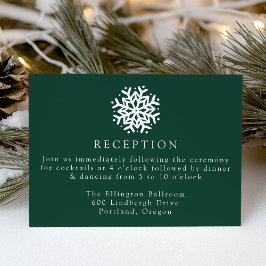 Cartão De Informações Recepção de Casamento Simples Floco de Neve Verde