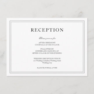 Cartão De Informações Recepção de casamento Simples Preta e Branco Elega