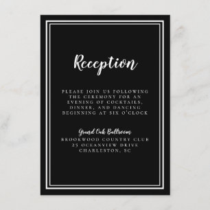 Cartão De Informações Recepção de Casamento Simples Preto e Branco Quadr