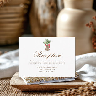 Cartão De Informações Recepção de Casamento Simples Sino de Natal Vintag