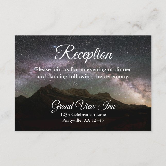 Cartão De Informações Recepção de casamento Starry Mountain Sky (Frente)