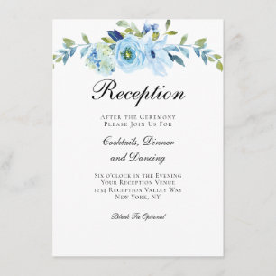 Cartão De Informações Recepção de Casamento Tradicional Floral Verde Azu