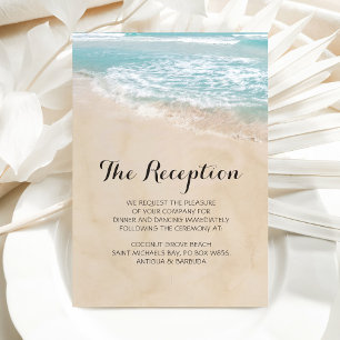 Cartão De Informações Recepção de Casamento Tropical Vintage Praia Coraç