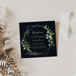Cartão De Informações Recepção de casamento Verde Azul Dourada Geométric